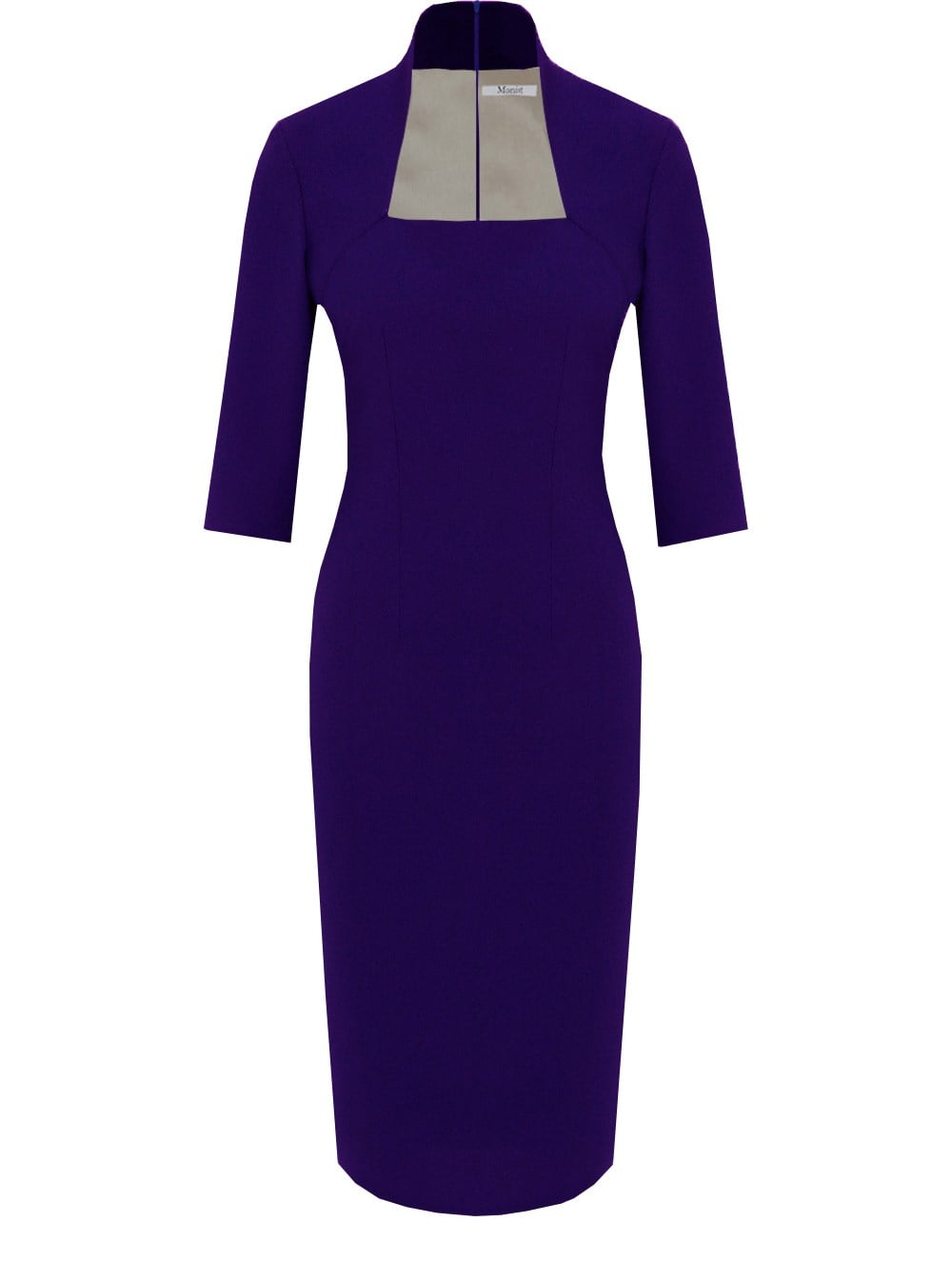 High Collar Crepe Dress in Purple Colour