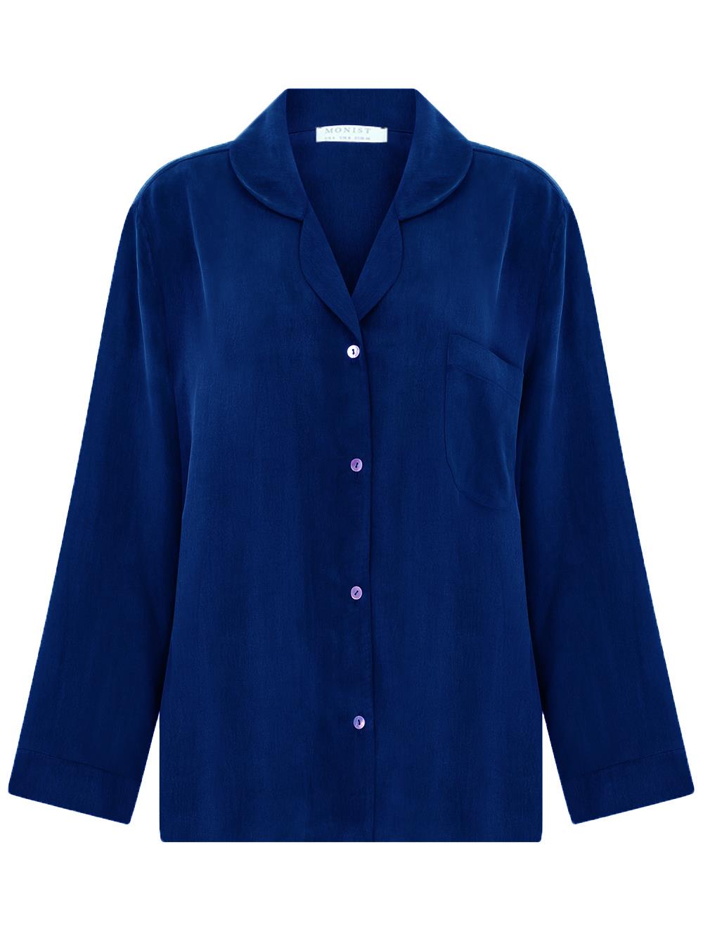 Long Sleeve Vegan Cupro Pyjama Top in Blue Colour