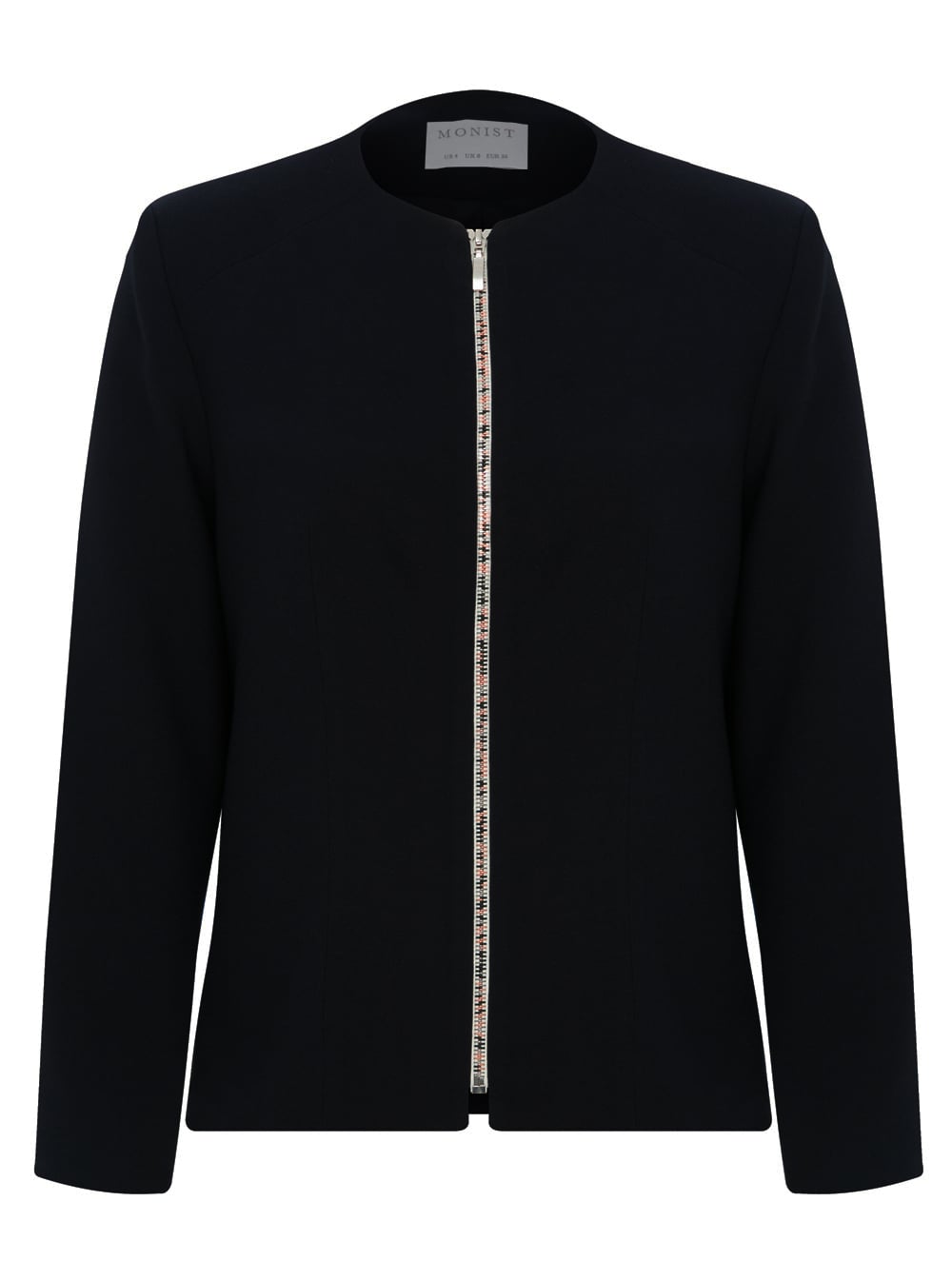Multicolour Zipper Crepe Jacket in Black Colour