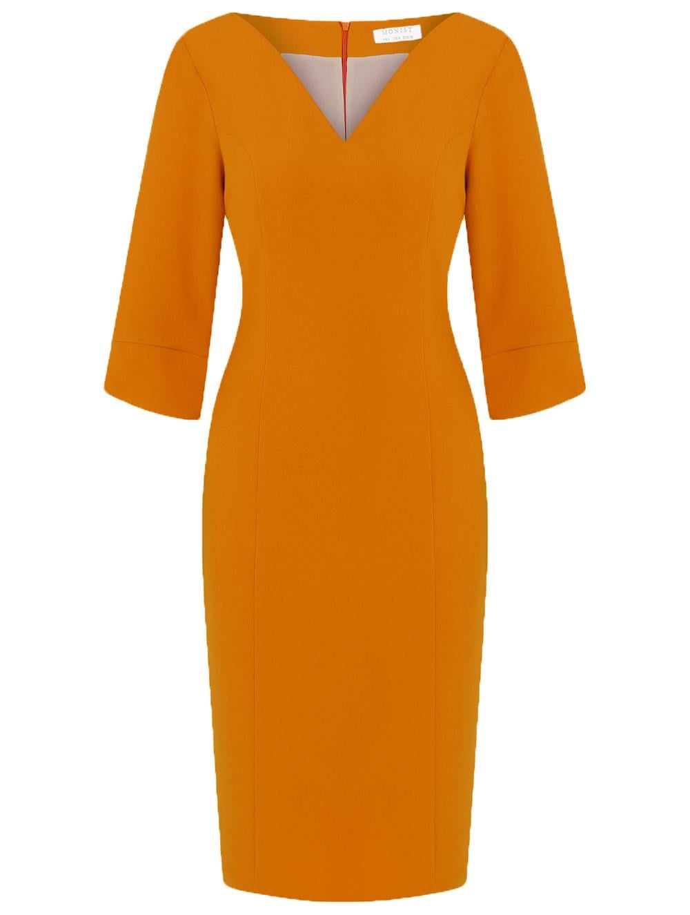 Oval Neck Crepe Dress in Orange Colour