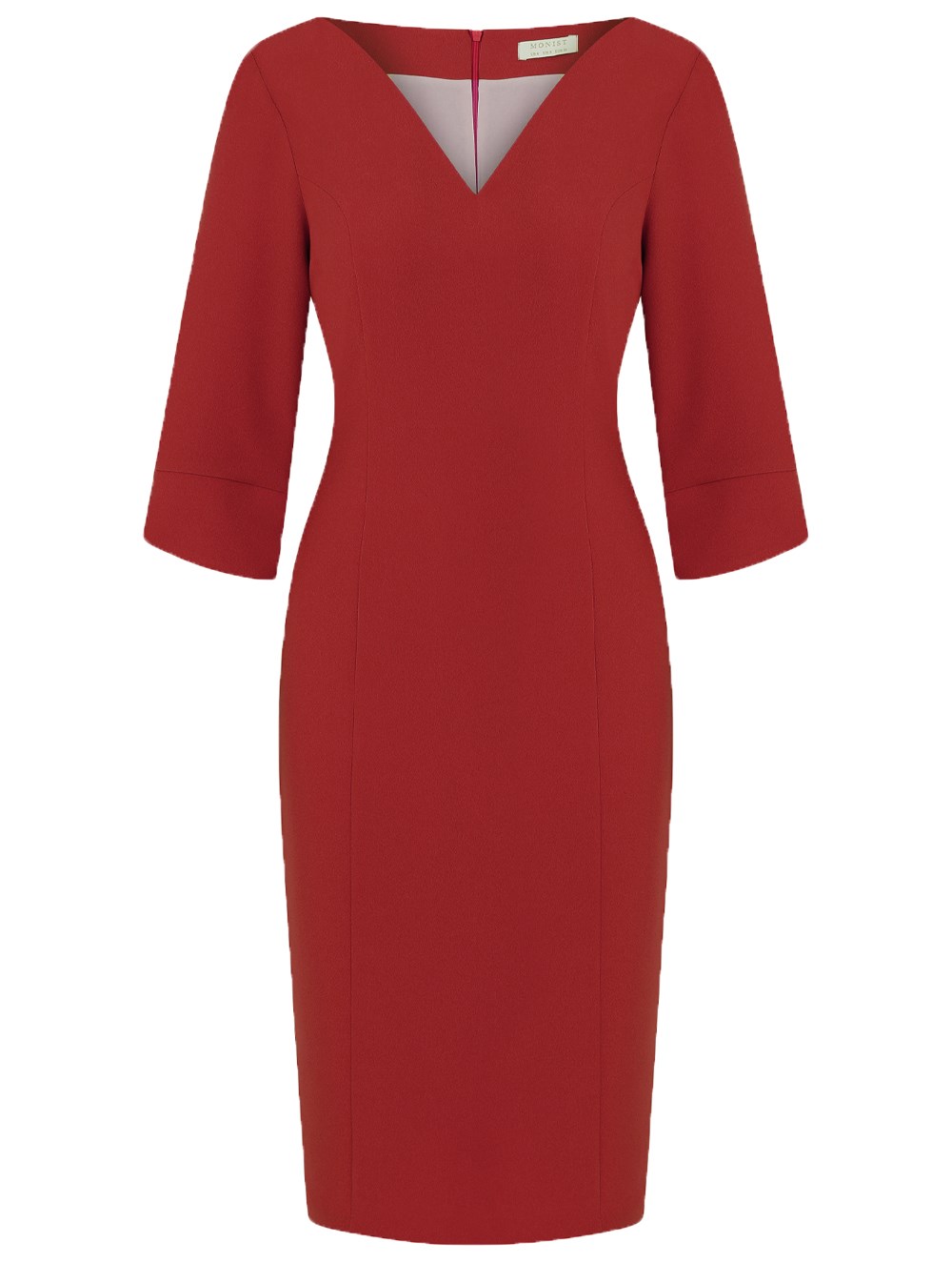 Oval Neck Crepe Dress in Red Colour