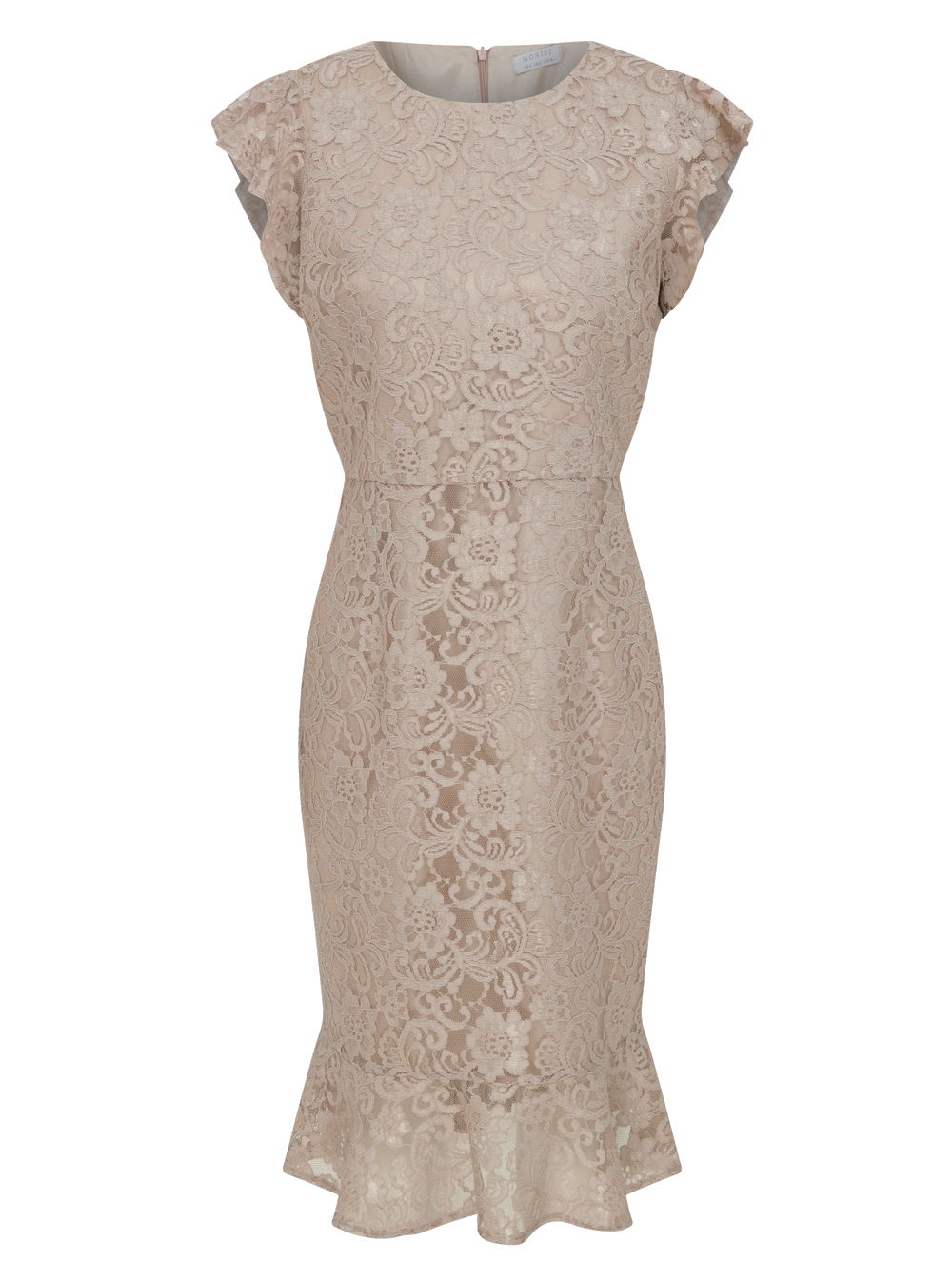 Ruffled Lace Dress in Mink Colour 