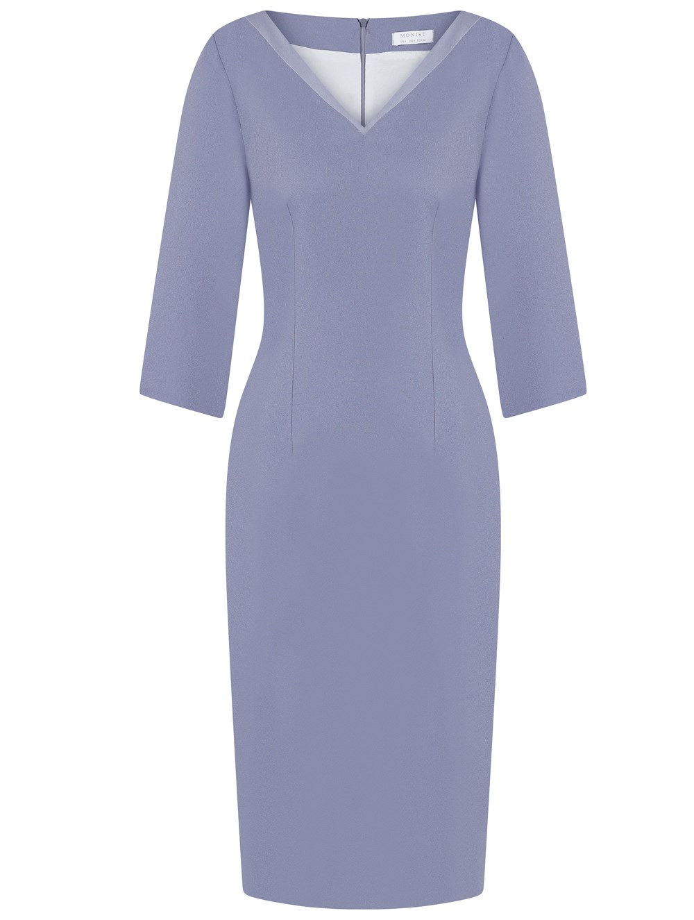 Satin V-Neck Collar Crepe Dress in Light Blue Colour