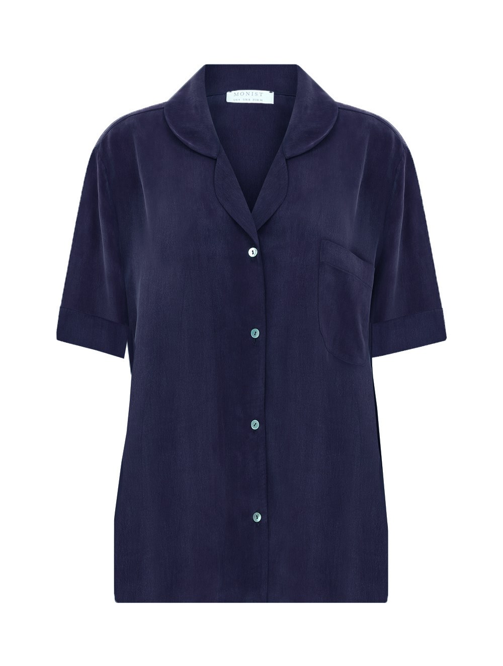 Short Sleeve Vegan Cupro Pyjama Top in Navy Colour