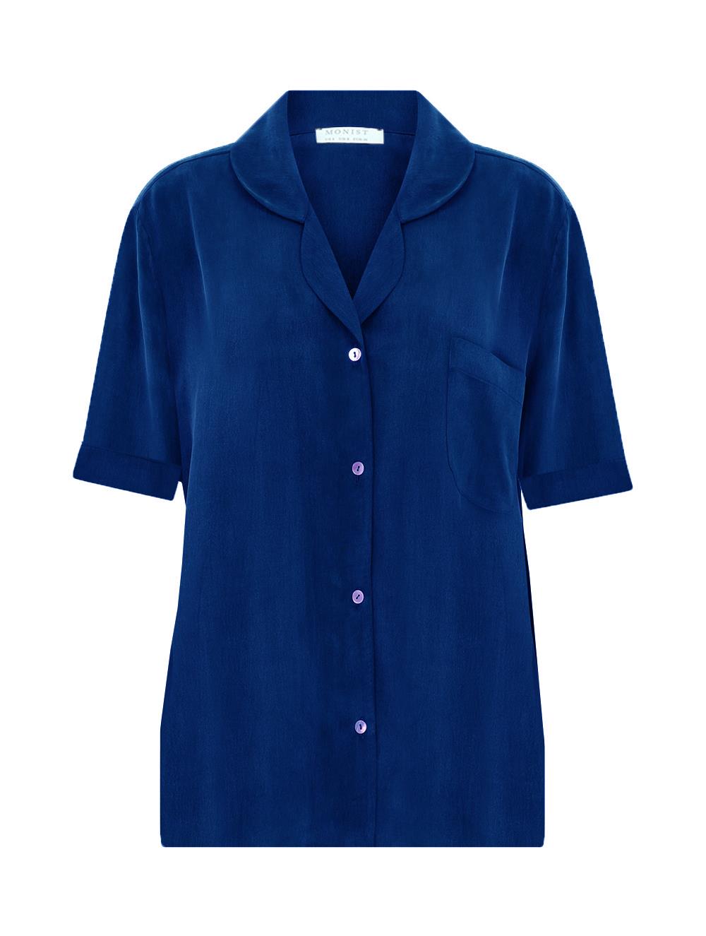 Short Sleeve Vegan Cupro Pyjama Top in Blue Colour