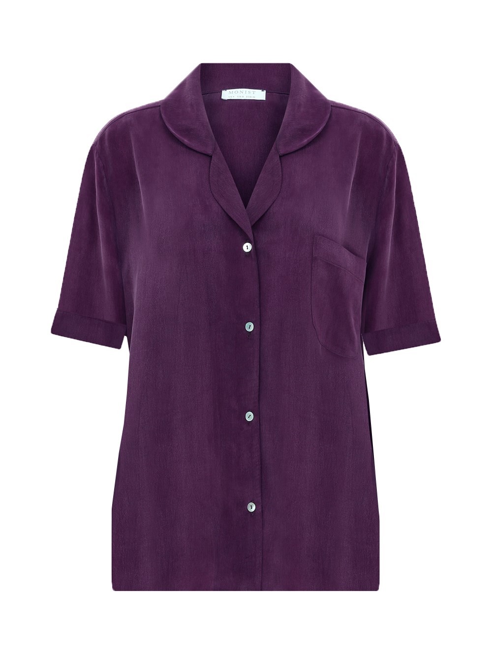 Short Sleeve Vegan Cupro Pyjama Top in Plum Colour