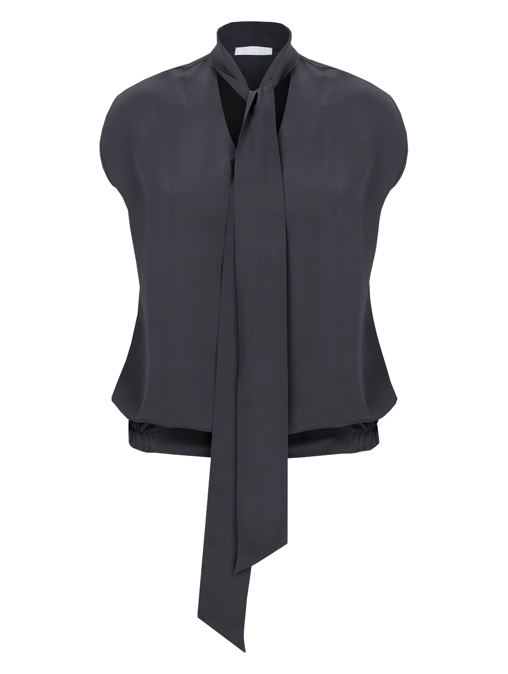 Silk Blouse with Long Tie in Anthracite Colour RK 22