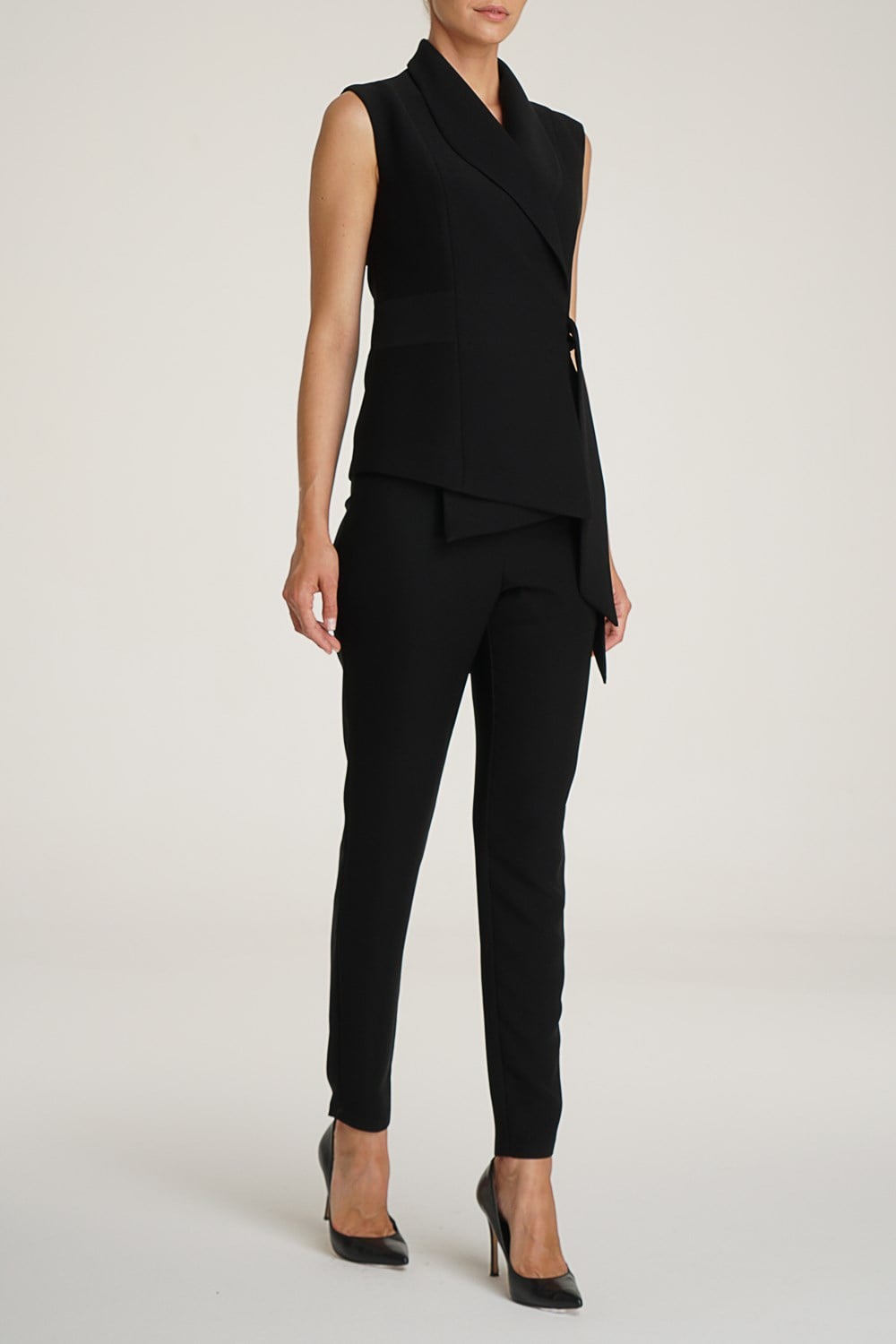 Sleveless Crepe Jacket in Black Colour
