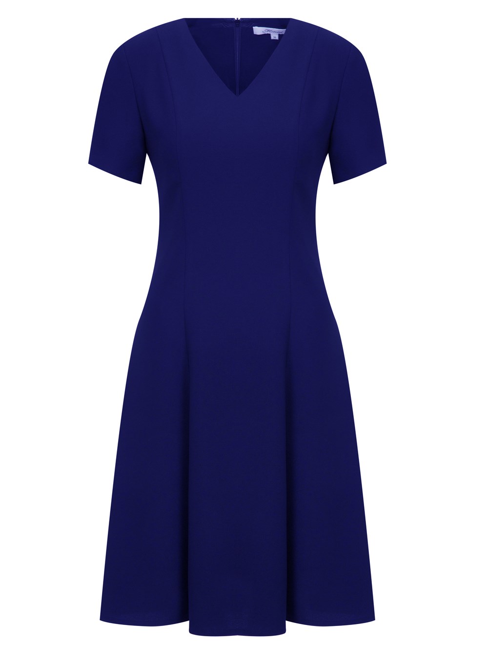 V- Neck a Line Crepe Dress in Blue Colour
