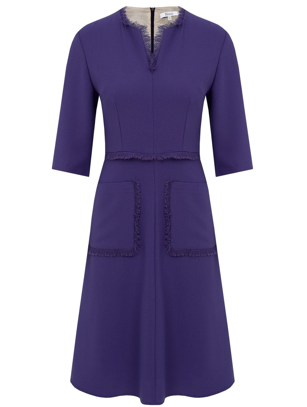 V-Neck Fringe A Line Crepe Dress in Lavender Colour