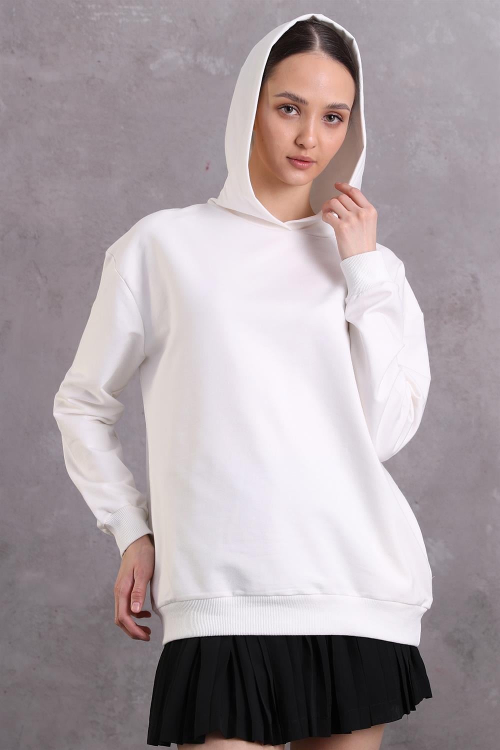 Kadın Kapüşonlu Yandan Cepli Uzun Kollu Oversize Sweatshirt 