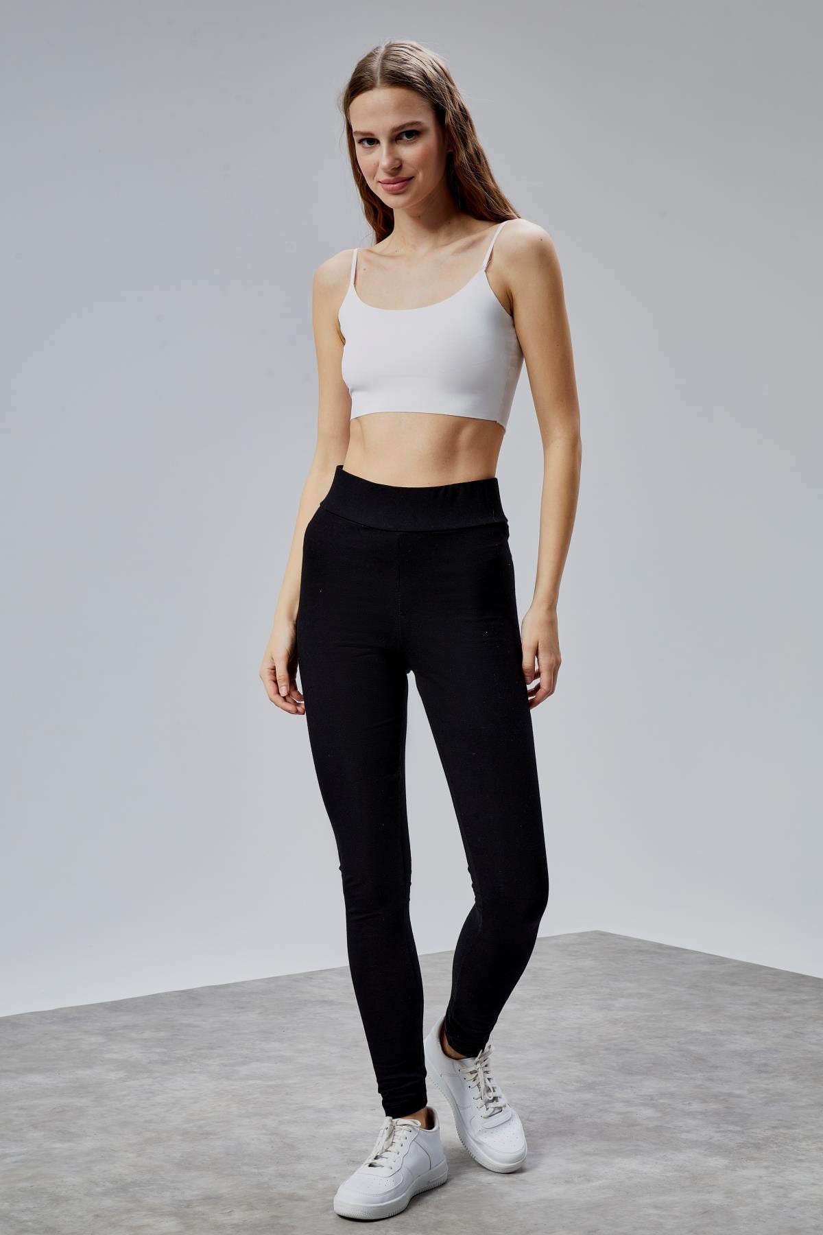 Kadın Yüksek Bel Siyah Basic Slim Fit Tayt