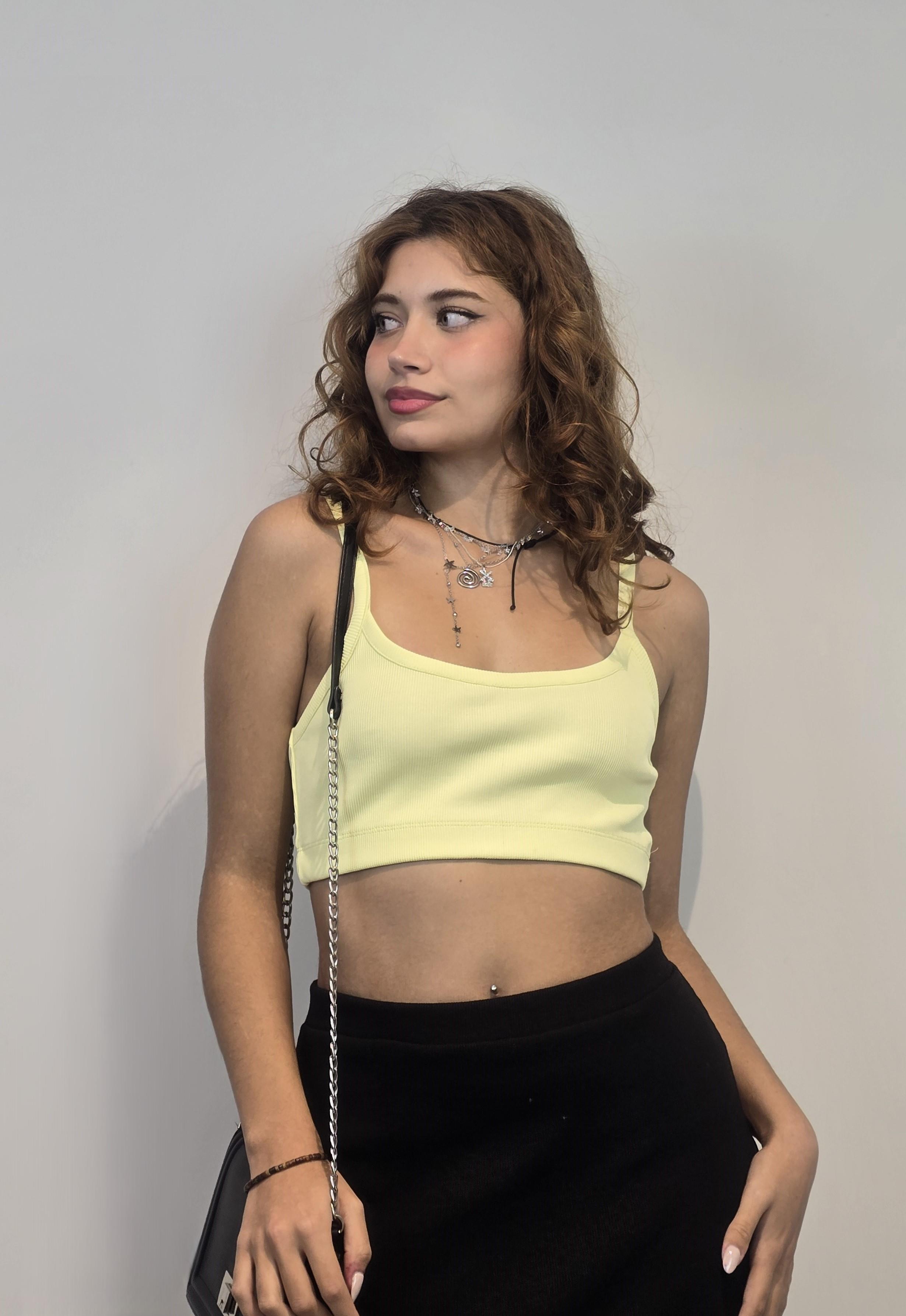 Kadın Askılı Sarı Crop Bluz
