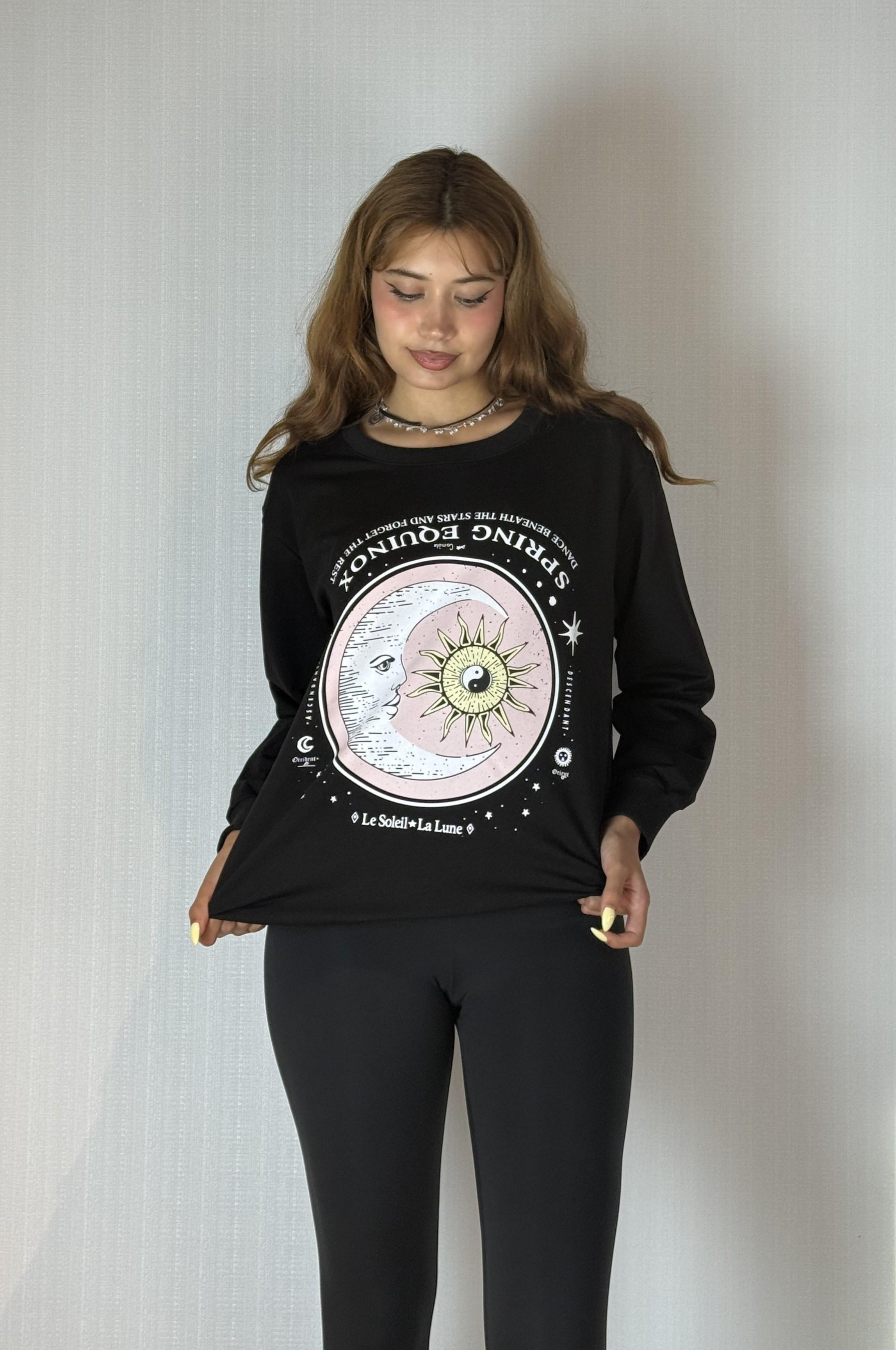 Kadın Bisiklet Yaka Baskı Detaylı Sweatshirt - Siyah 