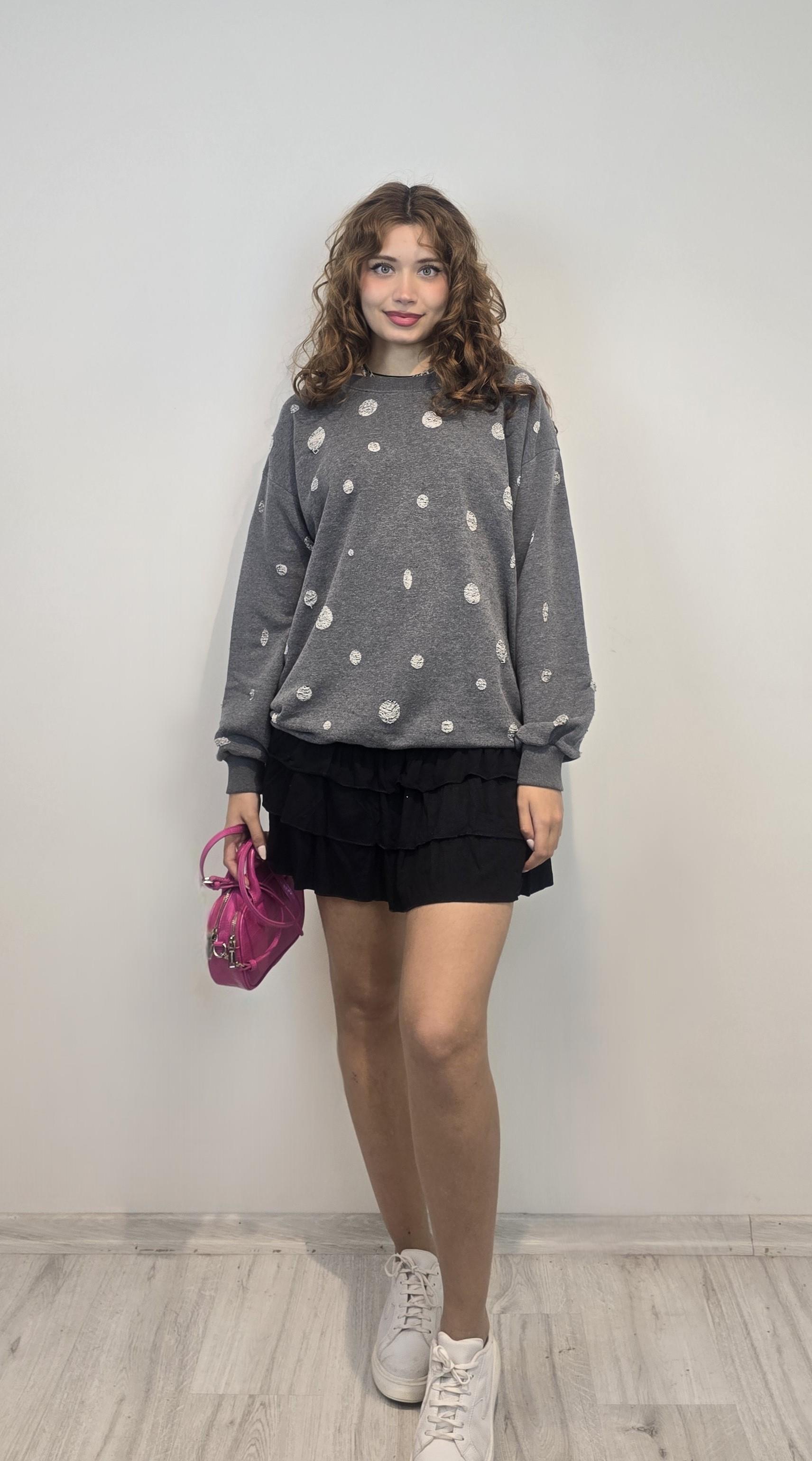 Kadın Bisiklet Yaka Yırtık Detaylı Oversize Uzun Kollu Antrasit Sweatshirt 