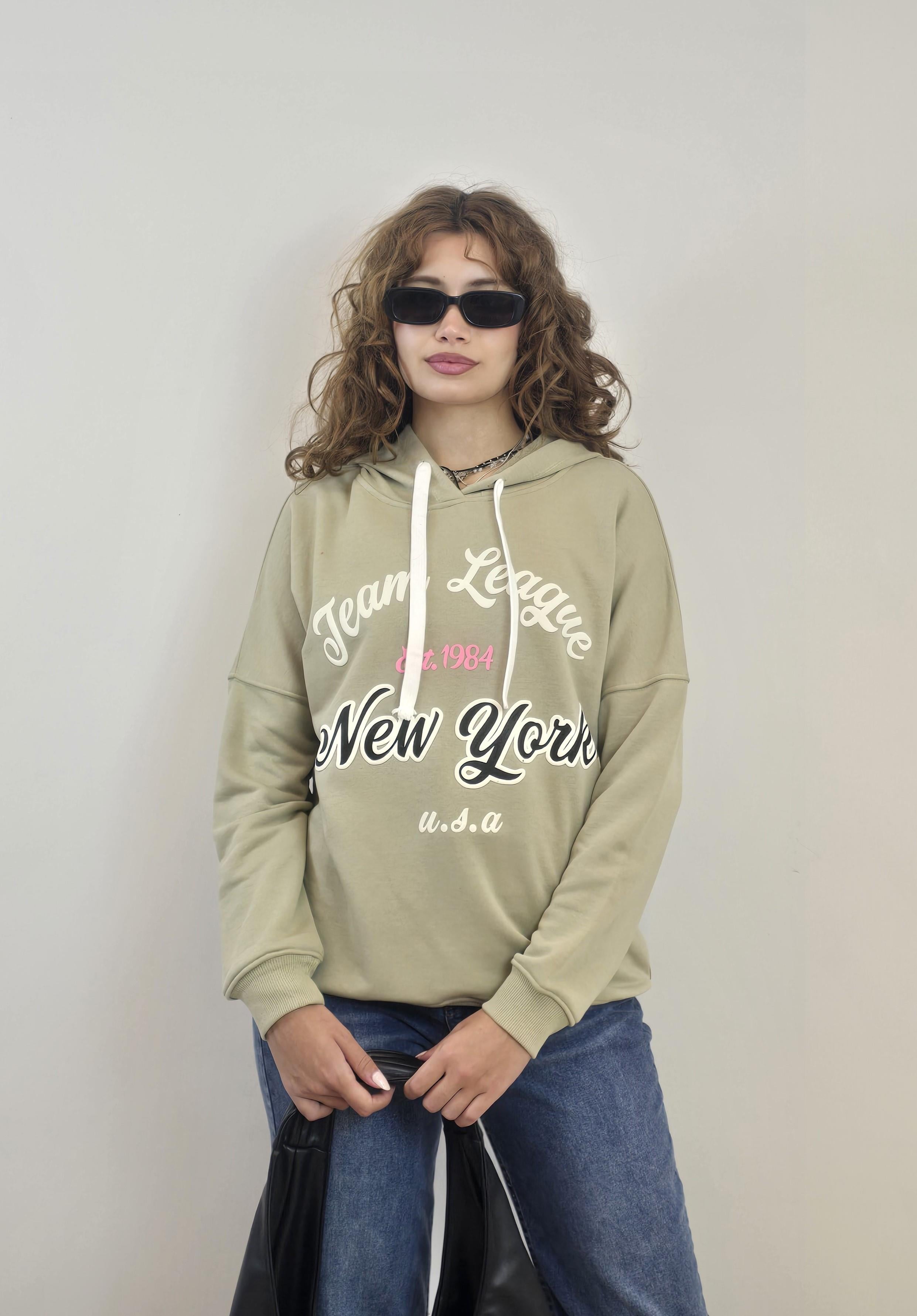Kadın Kapüşonlu Baskı Detaylı Uzun Kol Oversize Mint Sweatshirt