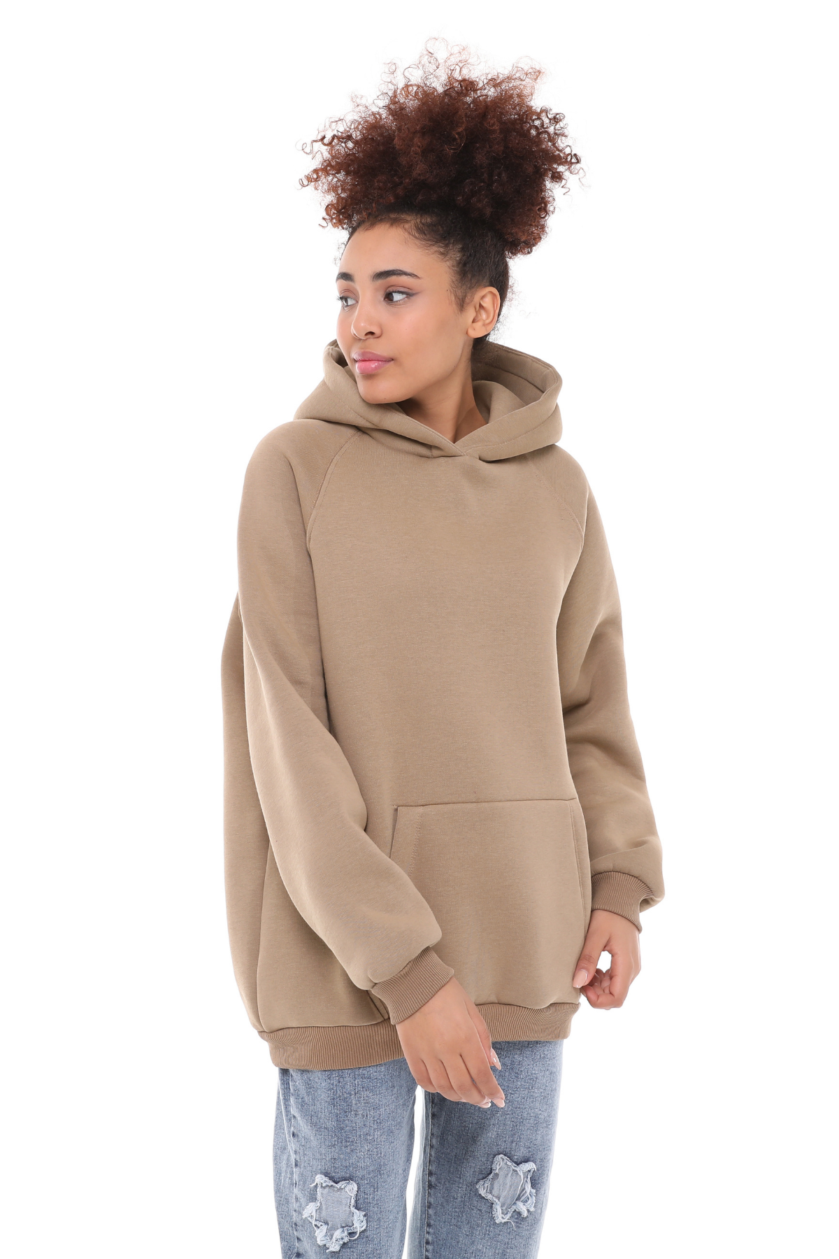 Kadın Kapüşonlu Kanguru Cepli Nakış Baskı Detaylı Uzun Kol Oversize Cappuccion Sweatshirt