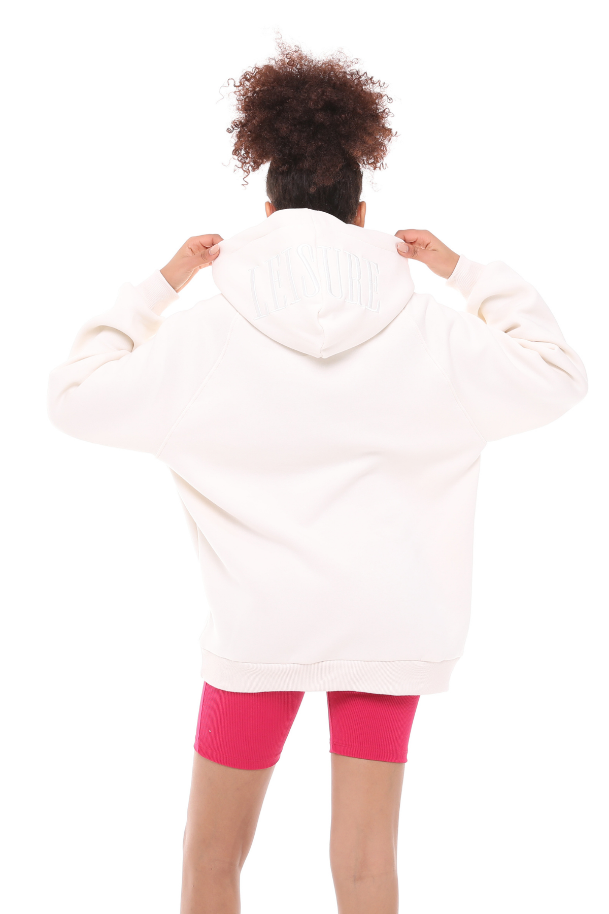 Kadın Kapüşonlu Kanguru Cepli Nakış Baskı Detaylı Uzun Kol Oversize Kutup Beyaz Sweatshirt