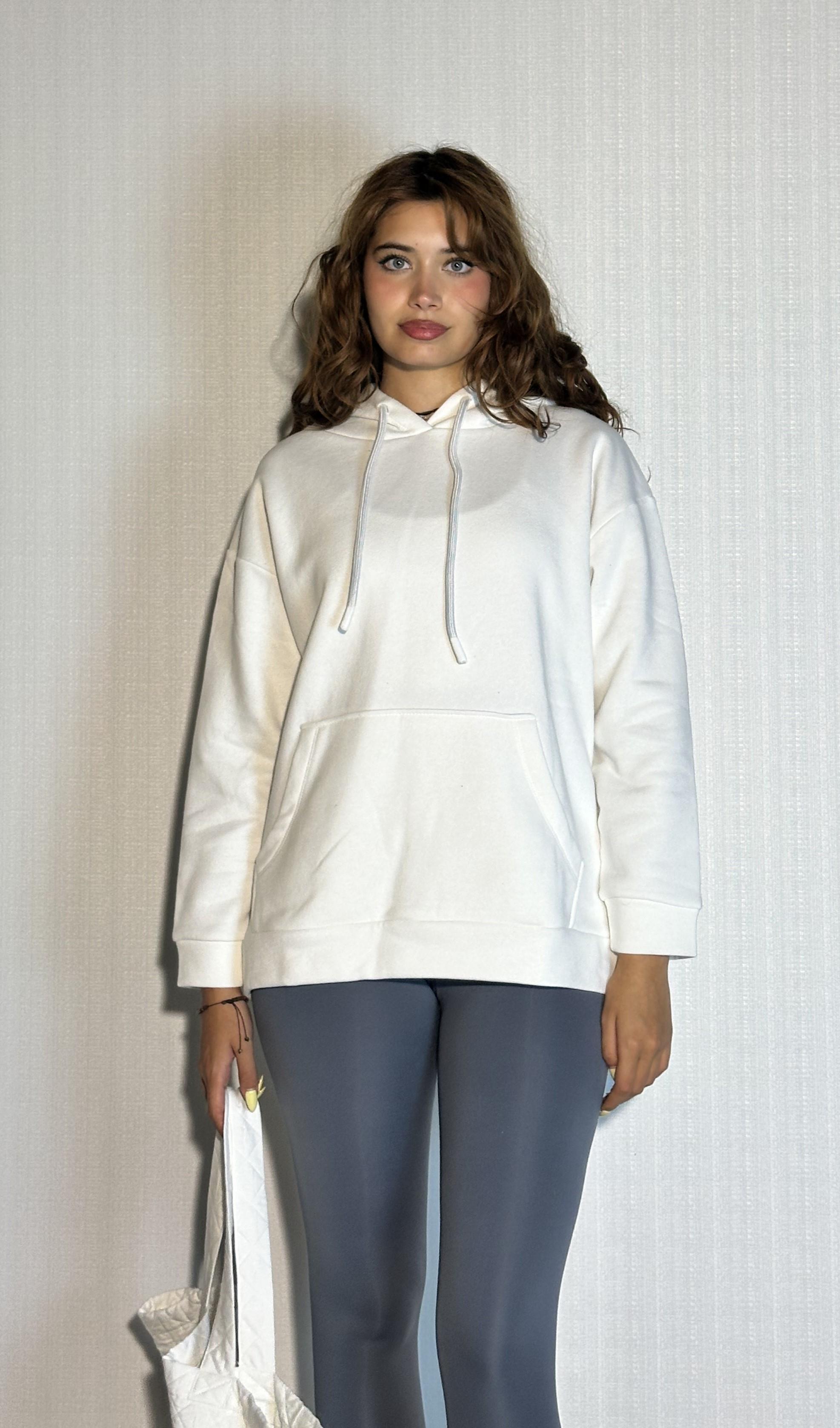 Kadın Kapüşonlu Kanguru Cepli Uzun Kol Oversize Sweatshirt 