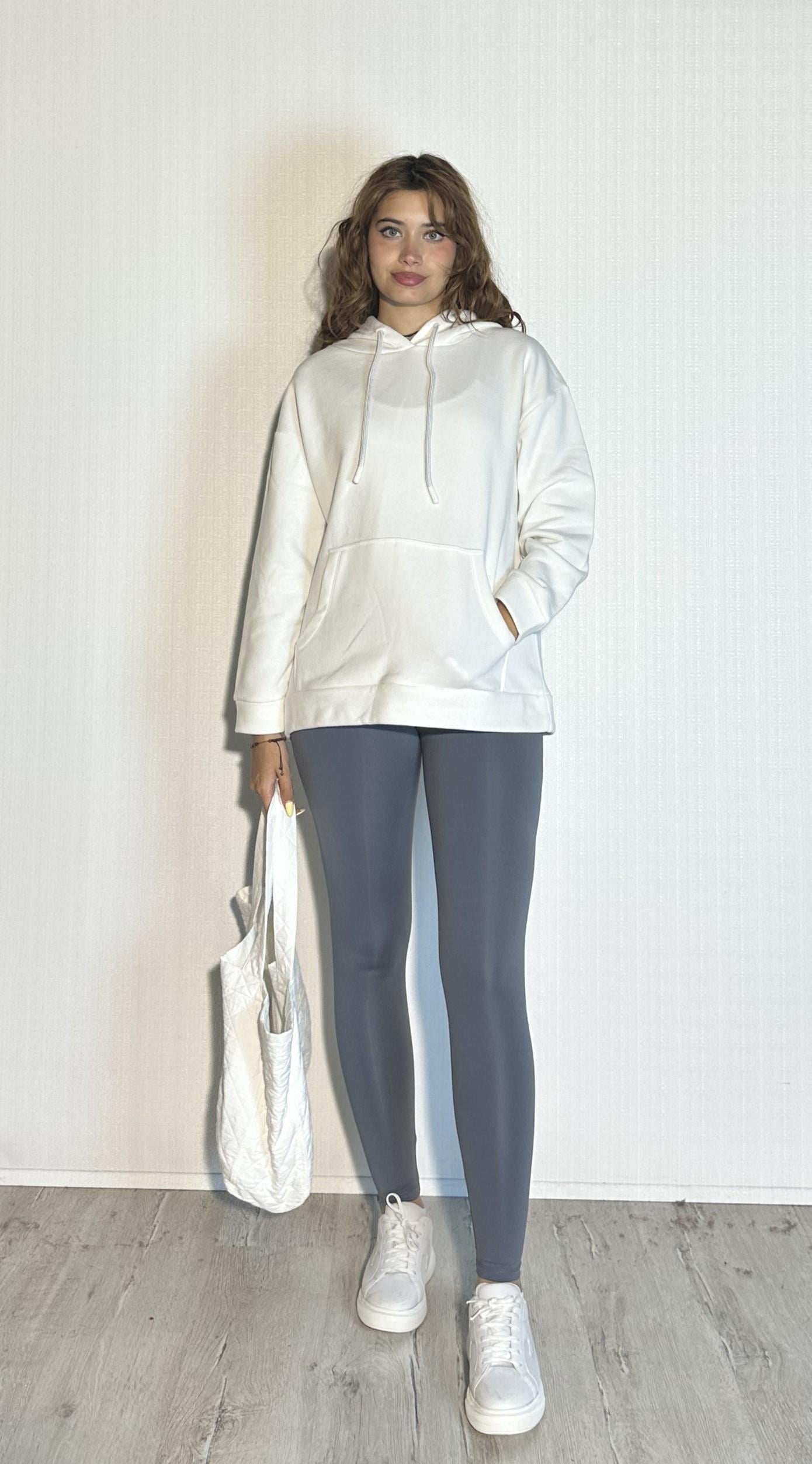 Kadın Kapüşonlu Kanguru Cepli Uzun Kol Oversize Sweatshirt 