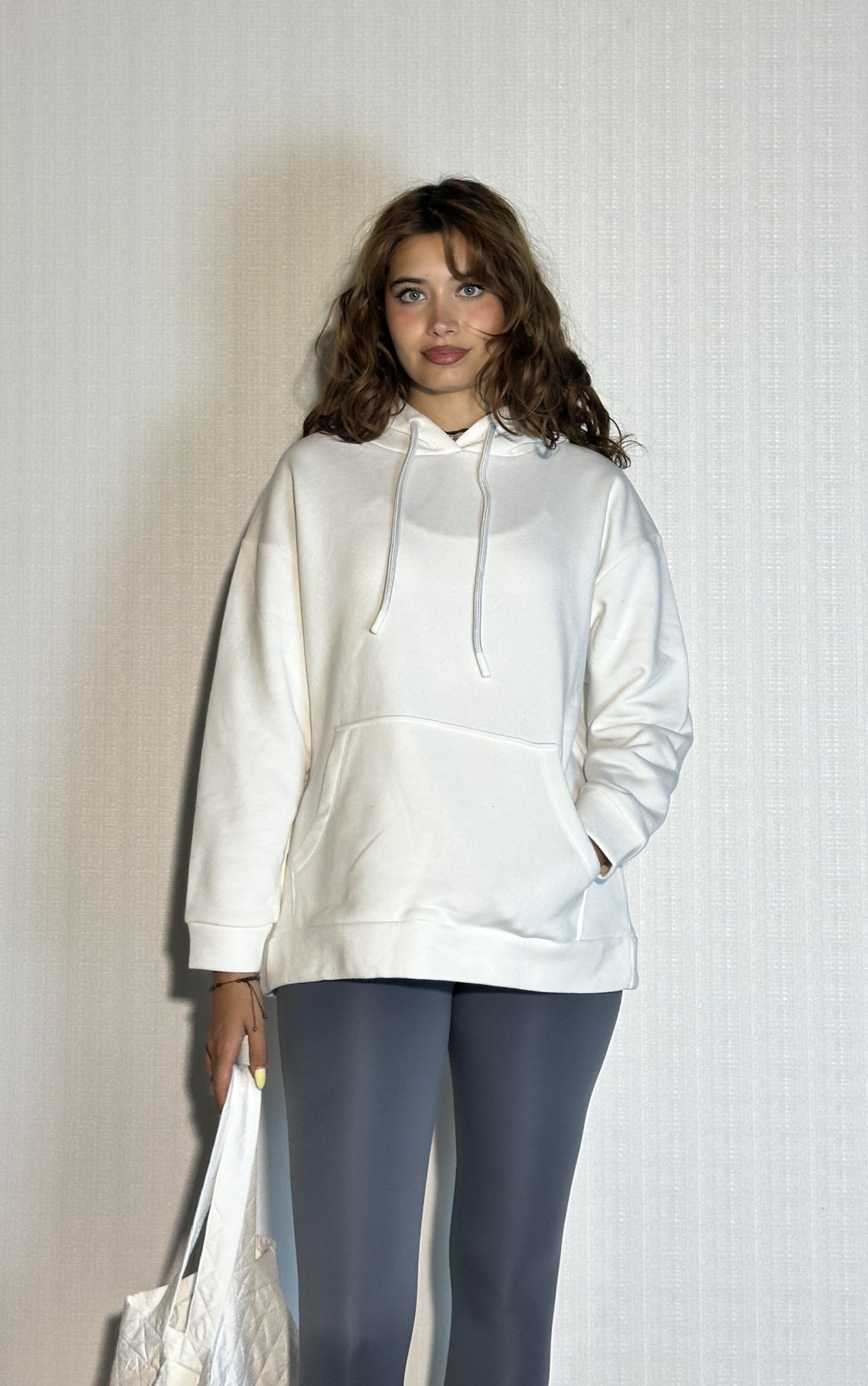 Kadın Kapüşonlu Kanguru Cepli Uzun Kol Oversize Sweatshirt 