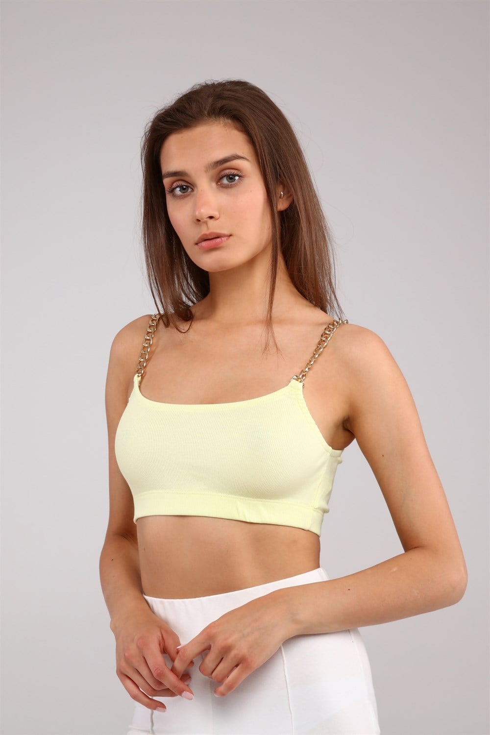 Kadın Zincir Askılı Fitilli Crop Top Büstiyer 