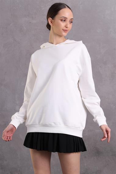 Kadın Kapüşonlu Yandan Cepli Uzun Kollu Oversize Sweatshirt 