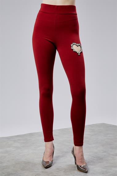  Kadın Kalp Detaylı Yüksek Bel Slim Fit Bordo Tayt 