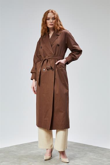Kadın Bel Kuşaklı Trençkot -  Acı Kahve