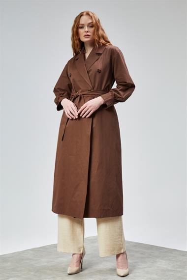 Kadın Bel Kuşaklı Trençkot -  Acı Kahve