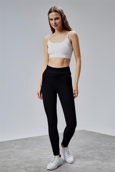 Kadın Yüksek Bel Siyah Basic Slim Fit Tayt