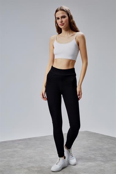 Kadın Yüksek Bel Siyah Basic Slim Fit Tayt