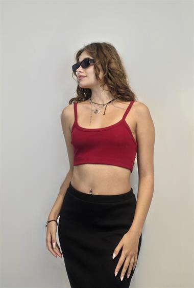 Kadın Askılı Bordo Crop Bluz