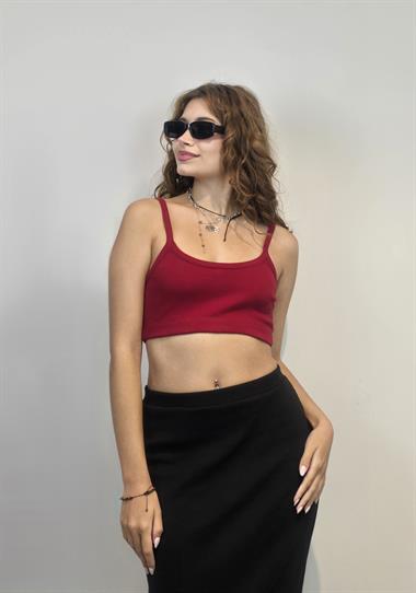 Kadın Askılı Bordo Crop Bluz