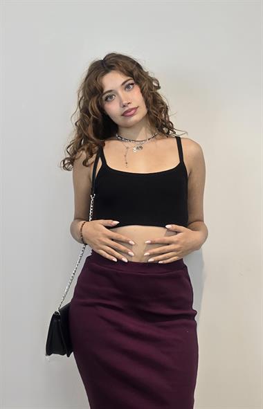 Kadın Askılı Siyah Crop Bluz