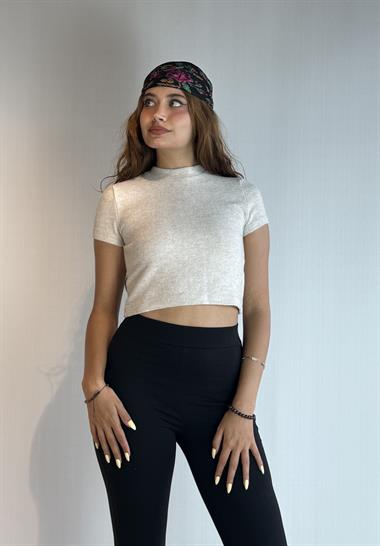 Kadın Balıkçı Yaka Kısa Kollu Triko Bluz 