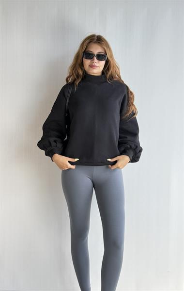Kadın Balıkçı Yaka Uzun Kollu Basic Sweatshirt - Siyah