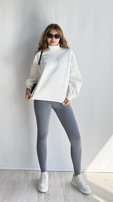 Kadın Balıkçı Yaka Uzun Kollu Basic Sweatshirt - Ekru 