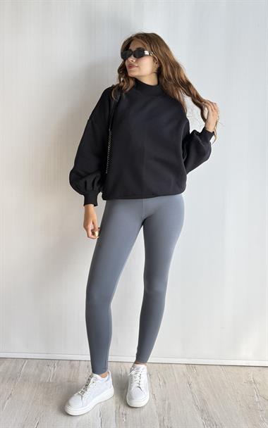 Kadın Balıkçı Yaka Uzun Kollu Basic Sweatshirt - Siyah