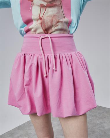 Kadın Bel Lastikli Balon Pembe Mini Etek 