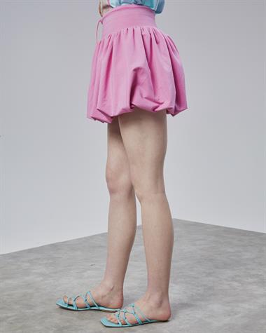 Kadın Bel Lastikli Balon Pembe Mini Etek 