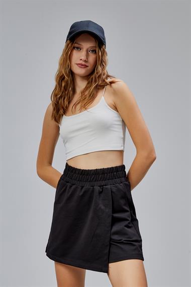 Kadın Beli Lastikli Cepli Basic Siyah Şort Etek