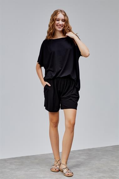 Kadın Bisiklet Yaka Kısa Kollu Şort Tişört İkili Takım 