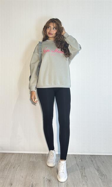 Kadın Bisiklet Yaka Nakış Baskılı Uzun Kollu Oversize Mint Sweatshirt