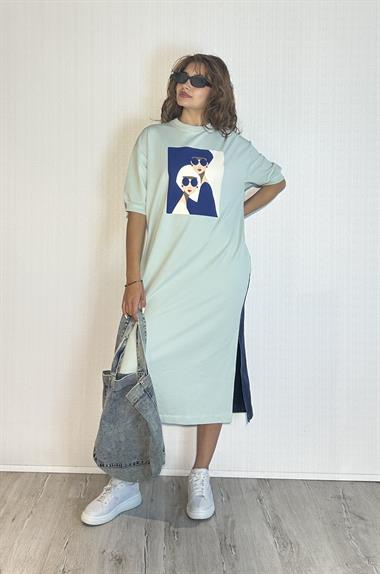 Kadın Bisiklet Yaka Truvakar Kol Bakılı Midi Boy Sweat Elbise