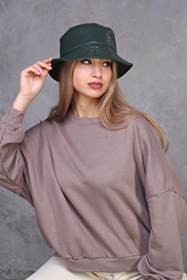 Kadın Bisiklet Yaka Üç İplikli Uzun Kollu  Oversize Basic Vizon Sweatshirt 