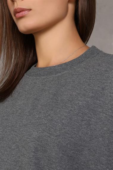 Kadın Bisiklet Yaka Uzun Kollu Basic Antrasit Sweatshirt 