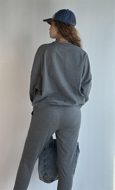 Kadın Bisiklet Yaka Uzun Kollu Bel Lastikli Oversize Antrasit Eşofman Takımı 
