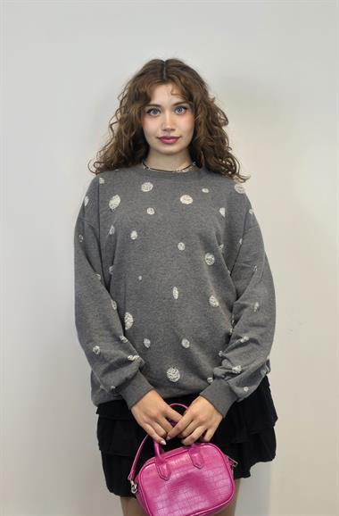 Kadın Bisiklet Yaka Yırtık Detaylı Oversize Uzun Kollu Antrasit Sweatshirt 