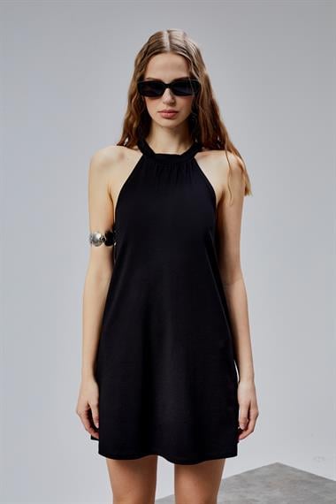 Kadın Halter Yaka Düz Mini Elbise -ELBİSE-Tf The Fancy For You-1259-Kadın Halter Yaka Düz Mini Elbise 